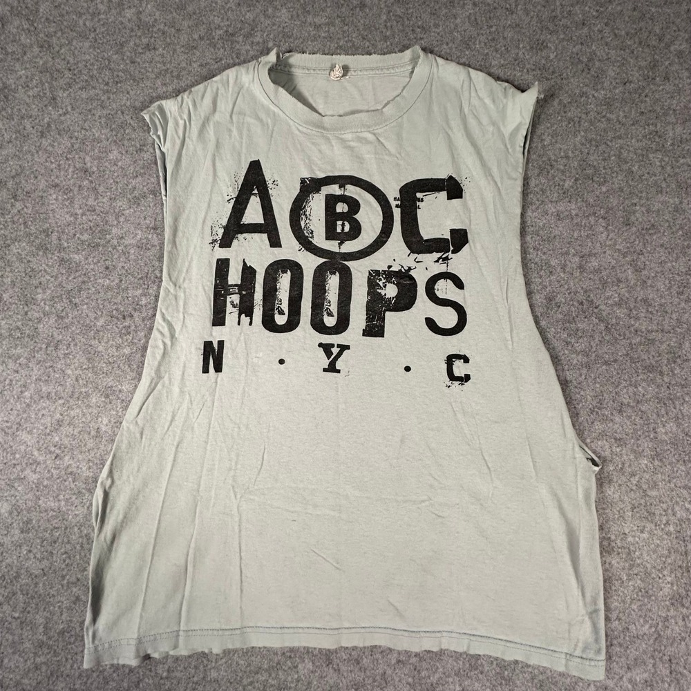 Delta Pro Weight ABC Hoops NYC Muscle Tee Mens Large Gray Distressed Number 3